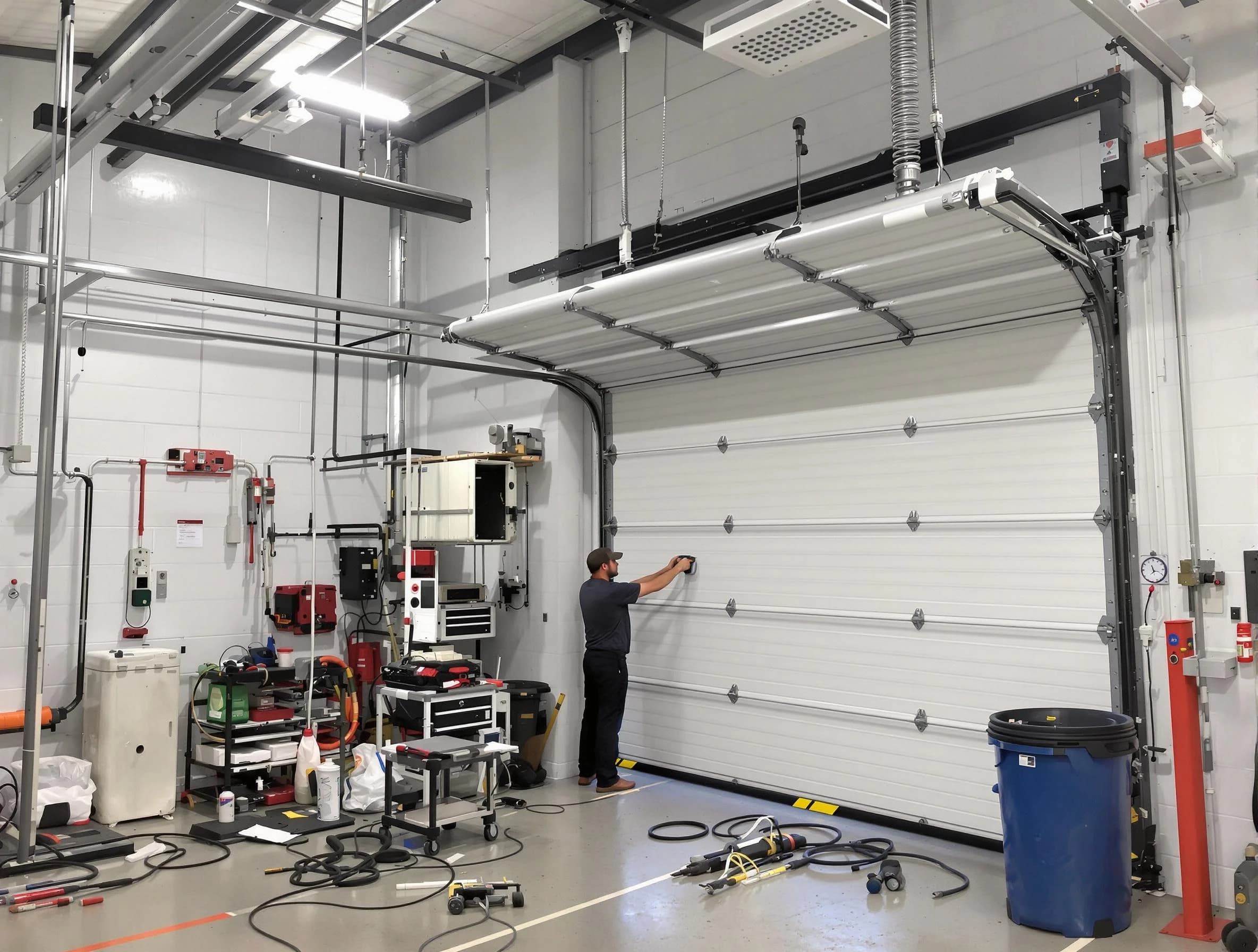 Summit Garage Door Repair certified technician performing commercial door repair at a Summit business facility